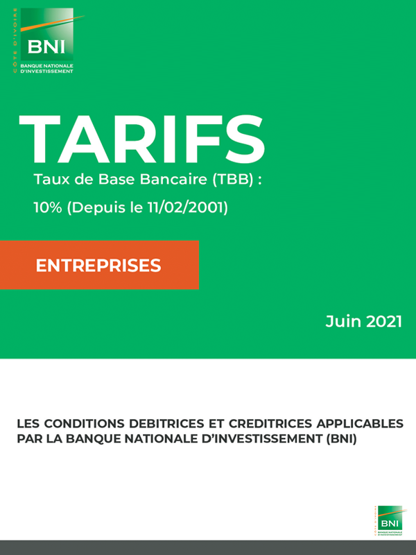 Conditions de banque entreprise juin 2021