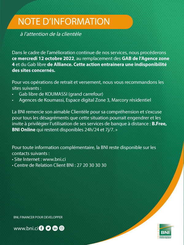 Note d'information Travaux sur GAB Agence Zone 4