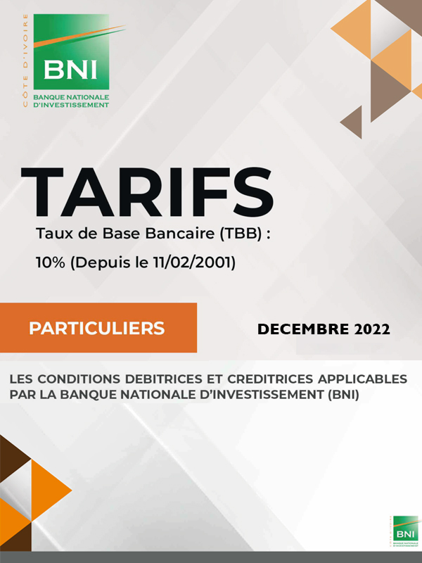 CONDITIONS DE BANQUE POUR LES PARTICULIERS 2022