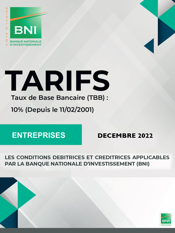 CONDITIONS DE BANQUE  POUR LES ENTREPRISES 2022