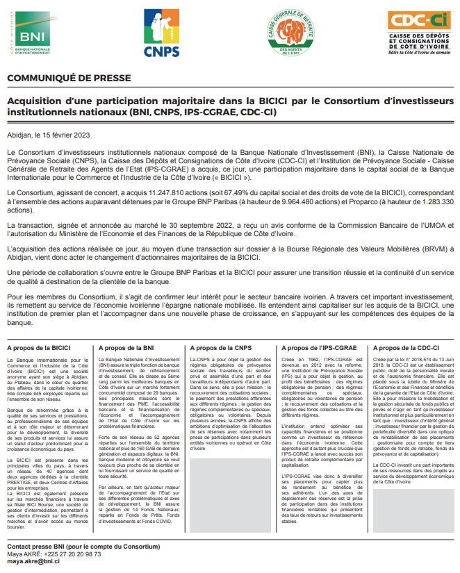 COMMUNIQUE DE PRESSE