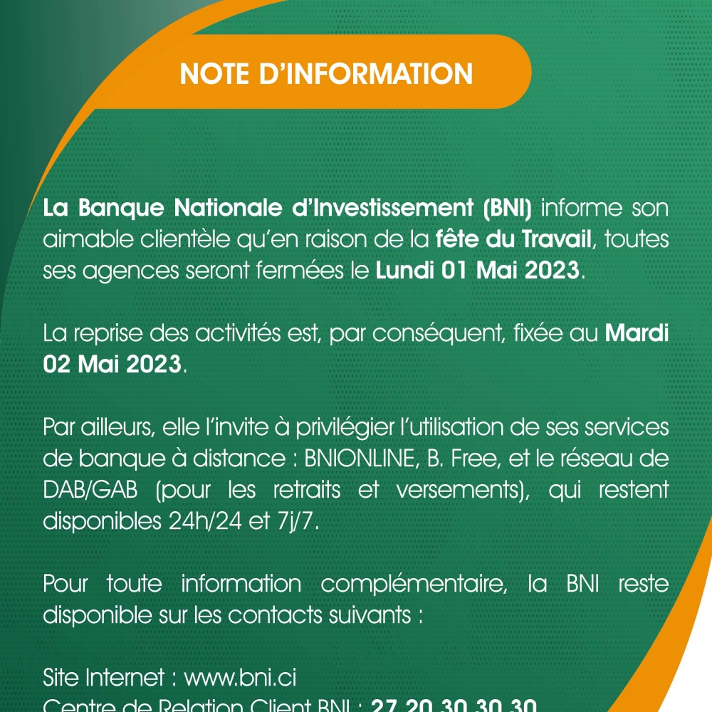 NOTE D'INFORMATION- FETE DU TRAVAIL 2023