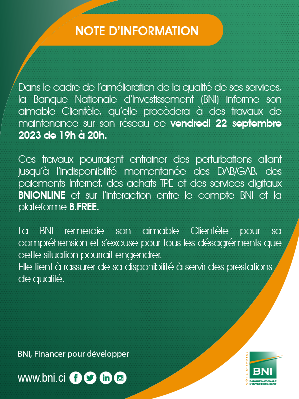 NOTE D'INFORMATION TRAVAUX DE MAINTENANCE SUR LE RESEAU