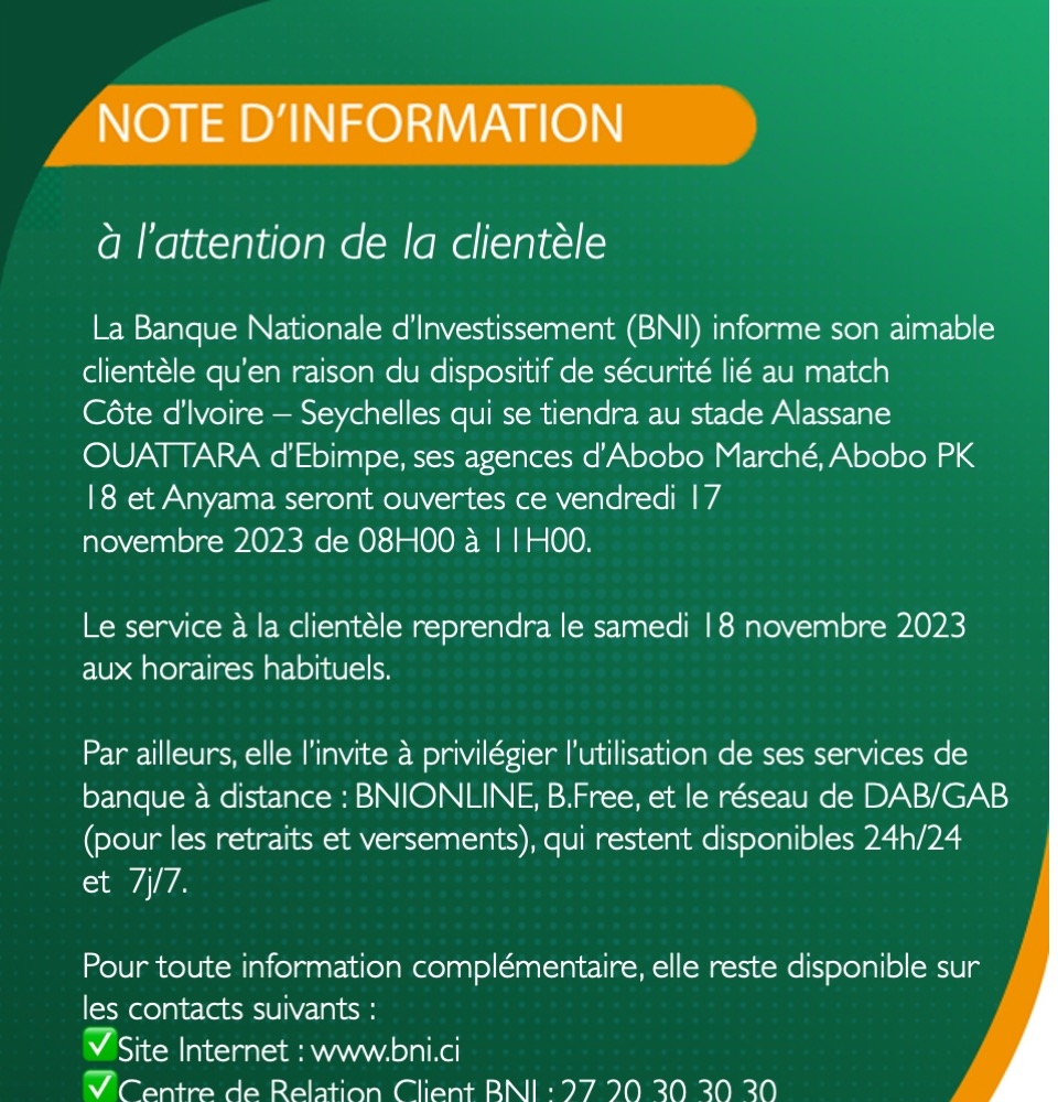 NOTE D'INFORMATION MATCH CIV - SEYCHELLES