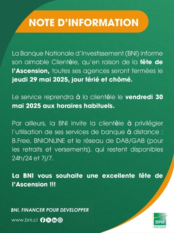 NOTE D'INFORMATION-FETE DE L'ASCENSION