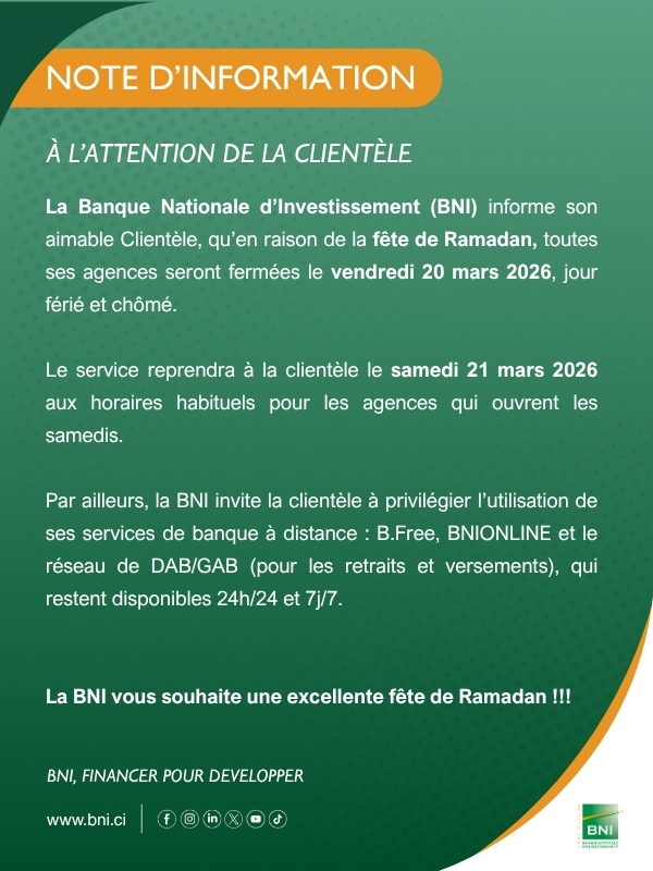 NOTE D'INFORMATION- RAMADAN 2026